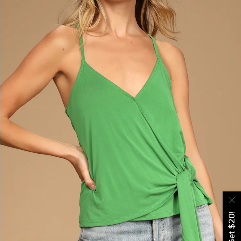 Tie to Me Green Faux Wrap Tank Top